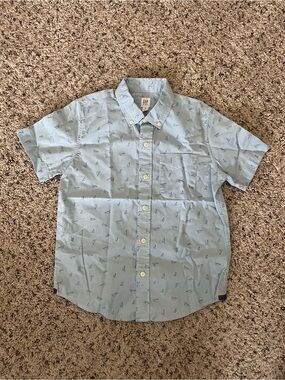 Gap Kids Boys Light Blue Button Down Shirt Medium 8 Paper Plane Print